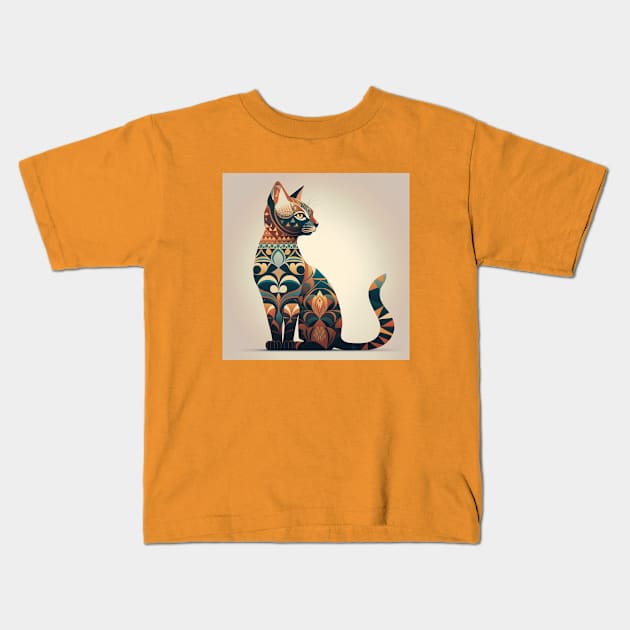 Ornate Cat Silhouette Kids T-Shirt by Star Scrunch